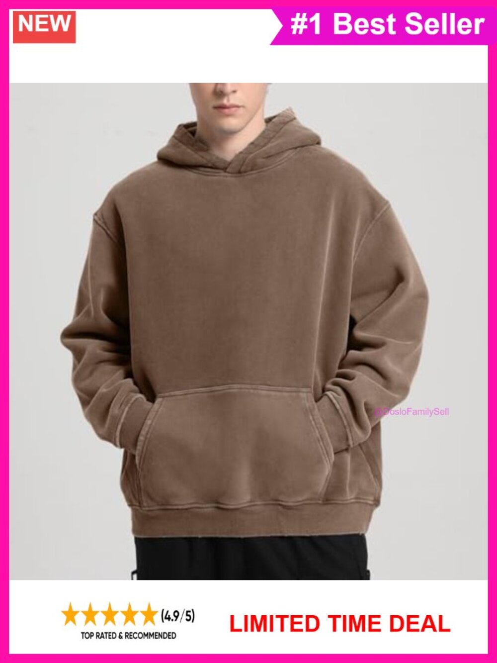 Oversized Acid Wash Hoodie Heavyweight Fleece Pullover Streetwear Sweatshirt - Picture 2 of 6